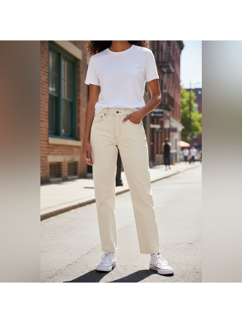 Veronica Beard Blake Classic Straight High Rise Jeans In Cream Size 31 Cotton